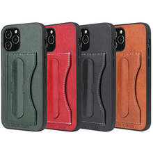 Para o iphone 12 pro caso kickstand couro titular do cartão de telefone capa traseira para o iphone 12 mini/12 pro max proteção anti-queda coque 2024 - compre barato