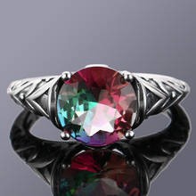 S925 anéis de prata esterlina arco-íris fogo mystic zircon feminino design vintage jóias finas anel de noivado de casamento nupcial acessório 2024 - compre barato
