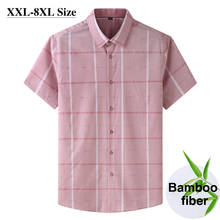 2021 Summer Men's Plaid Short Sleeve Shirt Bamboo Fiber Business Casual High-quality Fashion Brand Shirt Male Plus Size 7XL 8XL 2024 - buy cheap