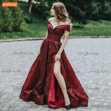Burgundy Evening Dress Long 2020 Robe De Soiree Off Shoulder Side Slit Sparkly Formal Dresses Women Custom Made Vestido De Festa 2024 - buy cheap