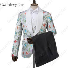 Floral Print Men Tuxedos Custom Casual Groom Groomsmen Formal Wedding Suits Business Man Fitted Suit Custom (Jacket+Vest+Pants) 2024 - buy cheap