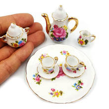 Vajilla en miniatura para casa de muñecas, juego de té de porcelana, plato de taza, estampado Floral colorido, 1:12, 8 unids/lote 2024 - compra barato