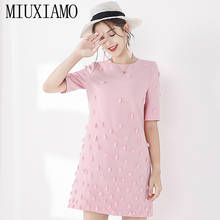 MIUXIMAO TOP QUALITY 2021 New Fashion Runway Fall  Dress Women's Retro Half Sleeve Appliques Flower Pink Vintage Dress Vestidos 2024 - buy cheap