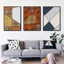 Европейские абстрактные простые геометрические рисунки на холсте, постеры, декоративные настенные картины с текстурой древесины для гостиной и дома 2024 - купить недорого