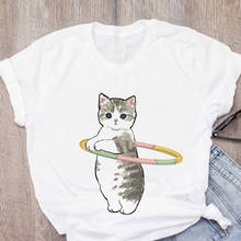 Verão nova camiseta feminina 2020 harajuku kawaii bonito animal agradável gato unicórnio impressão camiseta causal o-pescoço manga curta solta topos 2024 - compre barato