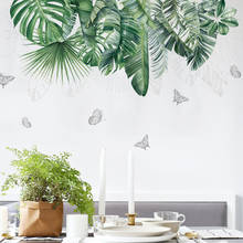 Adesivo de parede para sala de estar, "115*62cm grande folha verde nórdica adesivos de parede para sala de estar, quarto, sofá, plano de fundo de tv, decoração de plantas tropicais, adesivo diy 2024 - compre barato