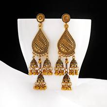 OIQUEI-pendientes de estilo bohemio para mujer, aretes de Jhumka indio, Color dorado plateado, campanas grandes, con borla pendientes largos, joyería gitana, 2019 2024 - compra barato