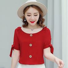 Women's Spring Summer Style Chiffon Blouses Shirt Women's O-neck Button Short Sleeve Solid Color Bow Casual Tops SP254 2024 - buy cheap