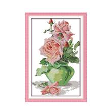 Rose and vase cross stitch kit aida 14ct 11ct count printed canvas stitches embroidery DIY handmade needlework 2024 - buy cheap