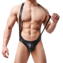 Sexy Men Bodysuits Erotic Faux Leather Bugle Pouch Catsuit Wrestling Singlet Latex Jumpsuits Gay Wetlook One-Piece Undershirts 2024 - buy cheap