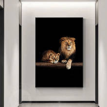 Картина на холсте с Африканским львом и львом в темноте, Настенная картина с дикими животными, современный постер для украшения гостиной 2024 - купить недорого