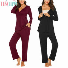 Maternity Pajamas Breastfeeding Pregnant Women Nursing Pajama Sets  V-neck Tops Adjustable Pants Sleepwear Pregnancy Nightgowns 2024 - buy cheap
