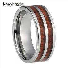 8mm Two Lines Koa Wood Tungsten Carbide Wedding Band  Men Anniversary Rings Flat Polishing Comfort Fit 2024 - buy cheap