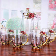 Red rose Enamel Crystal Flower Glass Teapot for Hot and Cold Drinks 1300ml Home Drinkware Office water kettle Tea set coffee pot 2024 - buy cheap