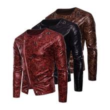 Design antigo masculino punk rock locomotiva personalidade jaqueta casual impresso zíper jaqueta grande tamanho moto & biker falso casaco de couro 2024 - compre barato