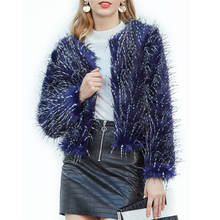 2019 Fashion autumn winter coat women faux peacock feather jacket short outerwear blue long hair fur coat plus size female A3022 2024 - buy cheap