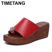 TIMETANGSize 35-43 Women Summer Genuine Leather Platform Shoes Wedges Crystal Heels Thick Sole Slippers Sandals Woman Flip  flop 2024 - buy cheap