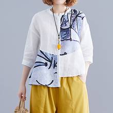 Chinese Style Womens Clothing Summer 2020 Blouse And Top Women Cotton Linen Vintage Asymmetric Shirt Ladies Chinese Tops 11065 2024 - buy cheap