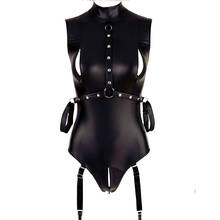Comeondear Women Pu Leather Bodysuits Sleeveless Mock Neck Turtleneck Bodysuit with Zip Black Sexy Costumes Sexy Bodysuit R80876 2024 - buy cheap