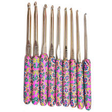 Набор из 9 крючков для вязания с мягкой керамической ручкой, алюминиевые спицы с цветочным принтом, инструменты для вязания свитера, иголки, аксессуары для шитья 2024 - купить недорого