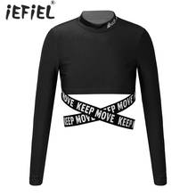 Kids Girls Letter Print Sash Cross Crop Tops Children's Long Sleeve Crop Top Active Workout Running Gym Yoga Sports T-Shirts 2024 - buy cheap