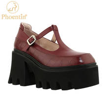 Phoentin-zapatos de piel de estilo universitario para mujer, calzado de tacón alto grueso con punta cuadrada y Correa en T, con plataforma gruesa, FT1387, 2021 2024 - compra barato
