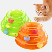 Três níveis gatinho brinquedo torre de plástico faixas disco treinamento placa de diversões inteligência gato diversão triplo disco brinquedos para animais estimação bola 2024 - compre barato