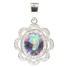 29x19mm Dazzling Fire Rainbow Mystical Topaz White CZ Woman's Gift Daily Wear Silver Pendant 2024 - buy cheap