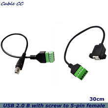 30cm USB 2.0 B male B female with screw to 5-pin female bolt screw connector, with shield terminal plug adapter cable 1ft 2024 - buy cheap