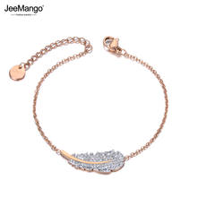 JeeMango White Clay CZ Crystal Feather Charm Bracelets For Women Rose Gold Stainless Steel Link & Chain Bracelet Jewelry JB20016 2024 - buy cheap