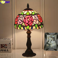 FUMAT Tiffany Style Desk Lamp Red Rose Stained Glass Lampshade Table Light Alloy Lotus Frame Handcraft Arts Luxury Home Decor 2024 - buy cheap