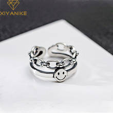 XIYANIKE Silver Color  New Fashion Punk-Style Party Jewelry Women Lovers Creative Geometric Smile-Face Opening Rings 2024 - buy cheap