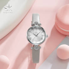 Shengke relógio feminino de luxo, relógio com pulseira de couro e quartzo, mostrador de cristal, decoração, à prova d'água 2024 - compre barato