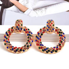 New Gold Metal Rund Dangle Drop Earrings Studded With Colorful Crystals Fine Rhinestone Jewelry Accessories For Women Wholesale 2024 - compre barato