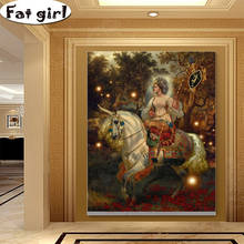 Pintura de diamante princesa cavalo branco diy 5d ponto cruz mosaico artesanal arte de parede decoração bordado redondo 2024 - compre barato