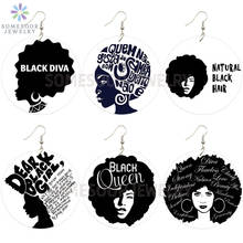 SOMESOOR Dear Black Girl Queen Diva Africa Natural Hair Wood Drop Earrings Afro Ethnic Print Wood Dangle Jewelry For Women Gifts 2024 - buy cheap