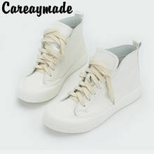 Careaymade-High top Genuine leather short boots Korean small white shoes lace up comfortable women's shoes cowhide single boots 2024 - buy cheap