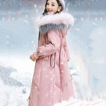 Chaqueta larga con capucha para mujer, abrigo de plumas de pato blanco, con cuello de piel auténtica, color rosa, ligera y fina, para invierno, HJ164, 2021 2024 - compra barato