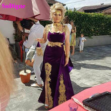 SoDigne Morocco Kaftan Mermaid Evening Dress with Detachable Tail Gold Appliques Velvet Muslim Arabic Prom Party Dress 2024 - buy cheap