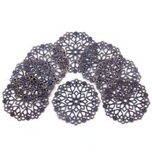 20Pcs Copper Tone Round Hollow Filigree Flower Wraps Retro Alloy Connectors Embelishment Jewelry Findings 50mm 2024 - buy cheap