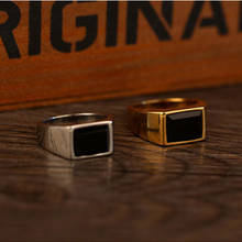Кольцо мужское из титановой нержавеющей стали, элегантное квадратное кольцо с черным ониксом, модное ювелирное изделие цвета золото/серебро 2024 - купить недорого