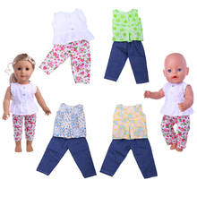 Roupas para boneca 5 estilos, roupas de boneca sem mangas + calças para bebê de 18 tamanhos americano e 43 cm 2024 - compre barato