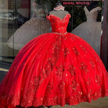 Vestido Rojo de quinceañera, 15 años, con aplique 3D de cuentas, 2 piezas, dulce, 16 vestidos de desfile, tren de barrido 2024 - compra barato