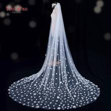 YouLaPan V20 Elegant Long Cathedral Wedding Veil with Flowers White Ivory Handmade Cut Edge Tulle for Bride 2020 New Arrival 2024 - buy cheap