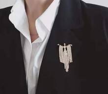 korean trendy lady crystal tassel brooch pin party jewelry for women 2024 - buy cheap