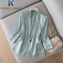High quality Satin Blazer Jacket Women Fashion Striped Long Sleeve Suit Jacket Lady Office Casual Elegant Blazers Coat 2020 New 2024 - buy cheap