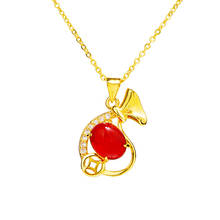 Vintage 24K Gold Purse Shape with Red Natural Stone Statement Necklaces for Women Wedding Aesthetic Neck Chains Charm Jewelry 2024 - buy cheap