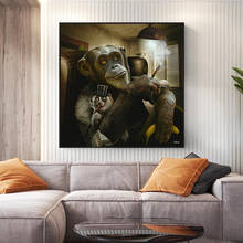 Somking Orangutan Wall Art Canvas Painting Abstract Thinking Animal Art Canvas Poster Prints Picture for Living Room Home Decor 2024 - buy cheap