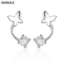 MAIKALE Butterfly Korean Earrings Simple AAA Cubic Zirconia New Copper Plated Gold  Temperament Stud Earring For Girls 2024 - buy cheap