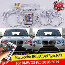 Для BMW X3 F25 2010 2011 2012 2013 2014 Ксеноновые фары 16 цветов RGB ангельские глазки светодиодный Halo кольца RF Беспроводное управление DRL 2024 - купить недорого